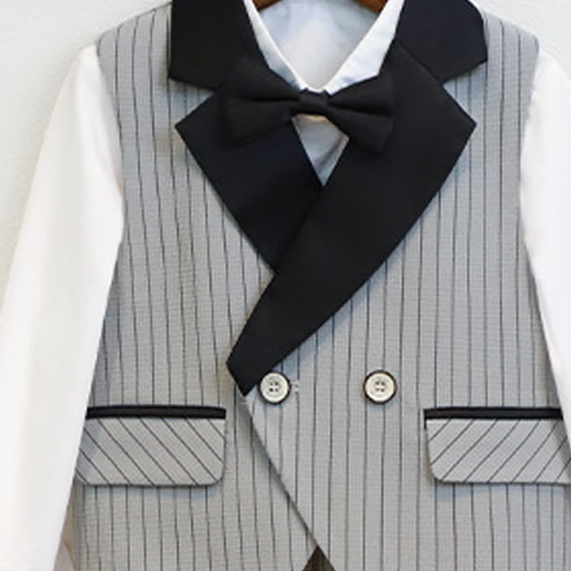 بدلة رسمية من أربع قطع، مصنوعة من مزيج القطن، بأزرار وجيوب مخيطة، وأكمام طويلة، وقصة عادية. - image 2