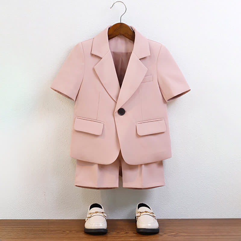 طقم من قطعتين: شورت بأكمام قصيرة، مصنوع من مزيج من الألياف الكيميائية، مزود بخياطة على الجيوب والأزرار. - image 2