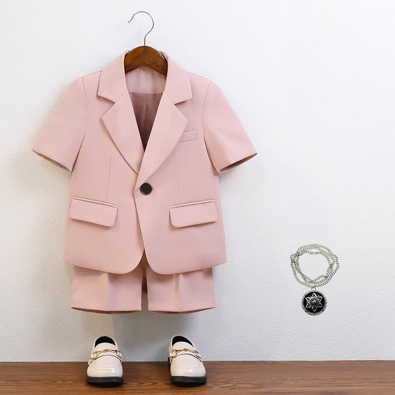 طقم من قطعتين: شورت بأكمام قصيرة، مصنوع من مزيج من الألياف الكيميائية، مزود بخياطة على الجيوب والأزرار. - لون القرنفل - 10-11 سنة - image 1