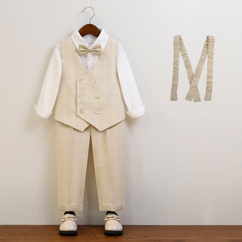 بدلة رسمية من 5 قطع، مصنوعة من مزيج من الألياف الكيميائية، بأزرار وأكمام طويلة، بتصميم عادي. - كاكي - 10-11 سنة - image 5