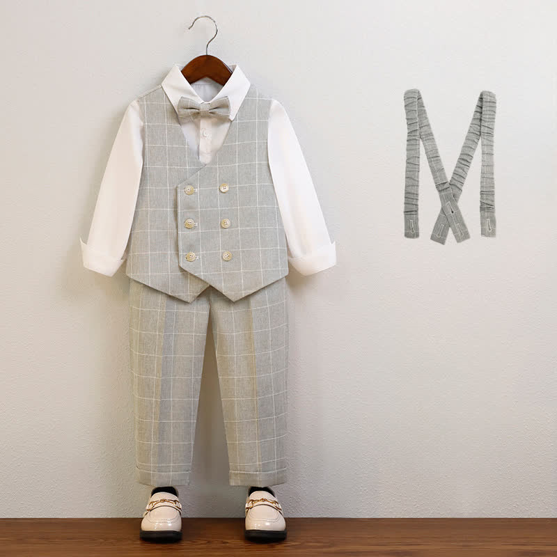 بدلة رسمية من 5 قطع، مصنوعة من مزيج من الألياف الكيميائية، بأزرار وأكمام طويلة، بتصميم عادي. - رمادي - 10-11 سنة - image 6