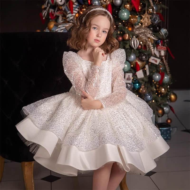 فساتين متوسطة الطول بأكمام طويلة مزينة بالترتر الساتان - image 1