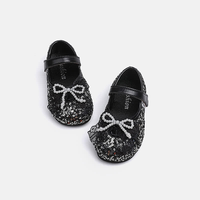 حذاء مسطح دائري من الأمام مزين بفيونكة من اللؤلؤ - أسود - مقاس أمريكي 13.5 (مقاس أوروبي 31) - image 8