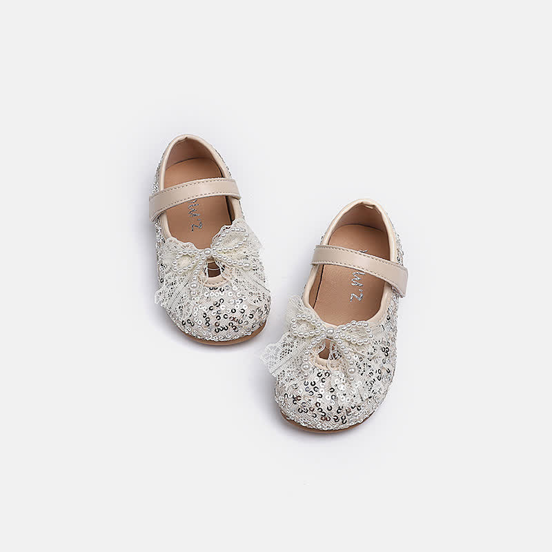 حذاء مسطح دائري من الأمام مزين بفيونكة من اللؤلؤ - البيج - مقاس أمريكي 13.5 (مقاس أوروبي 31) - image 10