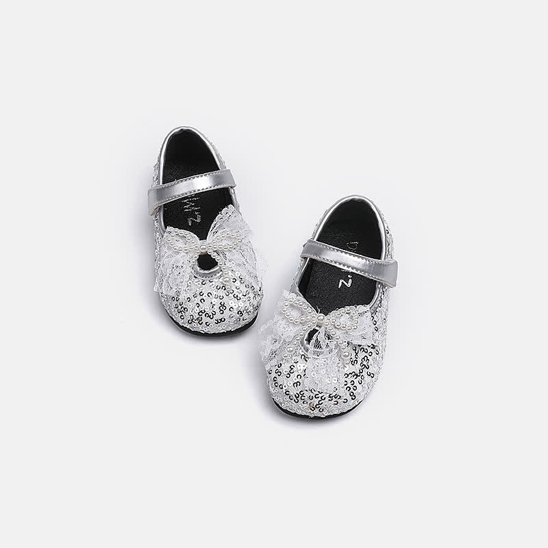 حذاء مسطح دائري من الأمام مزين بفيونكة من اللؤلؤ - قطعة من الجبن - مقاس أمريكي 13.5 (مقاس أوروبي 31) - image 1