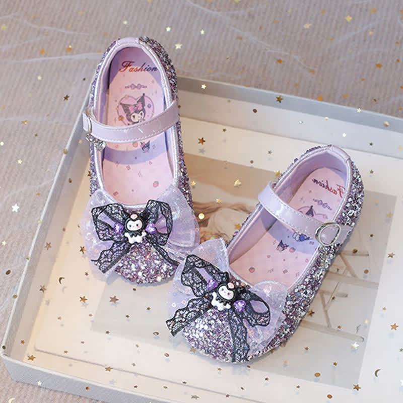 حذاء مسطح ذو مقدمة مستديرة مزين بفيونكة ترتر سادة - أرجواني - مقاس أمريكي 2.5 (مقاس أوروبي 34) - image 2