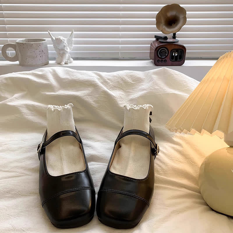 حذاء ماري جين ذو مقدمة مربعة ولمسة نهائية معدنية صلبة - أسود - US4 (EUR36) - image 7