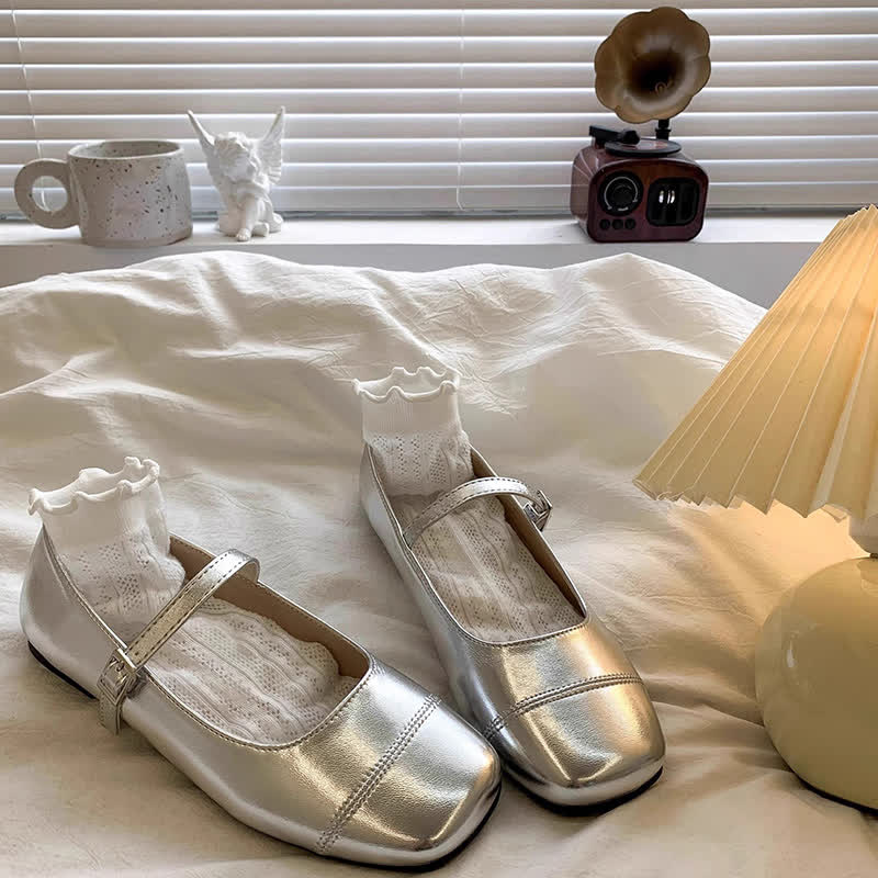 حذاء ماري جين ذو مقدمة مربعة ولمسة نهائية معدنية صلبة - قطعة من الجبن - US4 (EUR36) - image 2