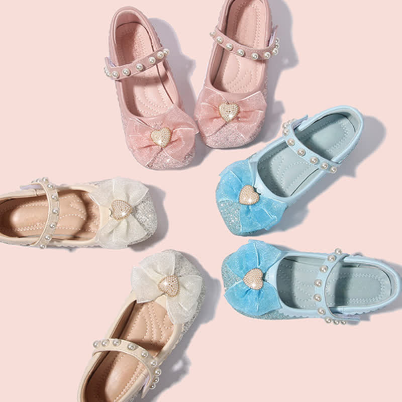 حذاء ماري جين ذو مقدمة مستديرة مزين بفيونكة صلبة وترتر ولؤلؤ - image 1