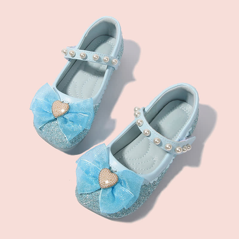 حذاء ماري جين ذو مقدمة مستديرة مزين بفيونكة صلبة وترتر ولؤلؤ - أزرق - 22 سم - image 9