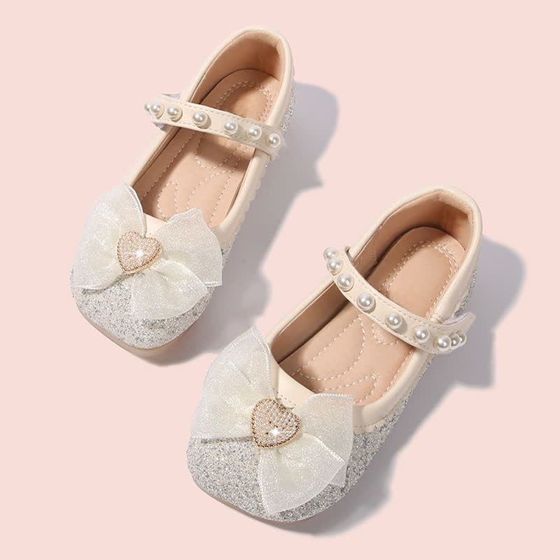 حذاء ماري جين ذو مقدمة مستديرة مزين بفيونكة صلبة وترتر ولؤلؤ - البيج - 22 سم - image 12