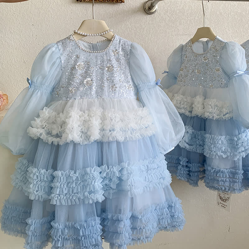 فساتين متوسطة الطول بأكمام طويلة مزينة بالترتر الشبكي - image 2