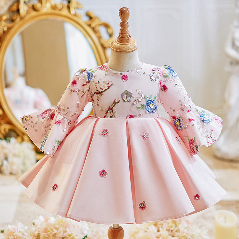 فساتين ميدي بأكمام طويلة مزينة بالترتر الساتان - لون القرنفل - 12-13 سنة - image 1