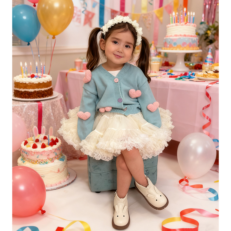 طقم قطعتين من التريكو بتصميم وردة بأكمام طويلة متوسطة الطول - image 2