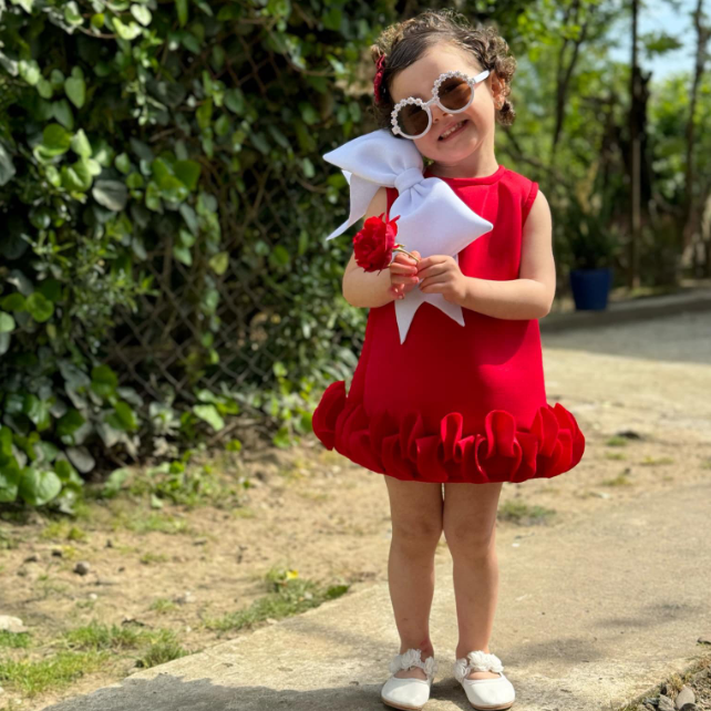 فساتين ميدي بدون أكمام مزينة بفيونكة من نسيج سكوبا - أحمر - 6 سنوات - image 1