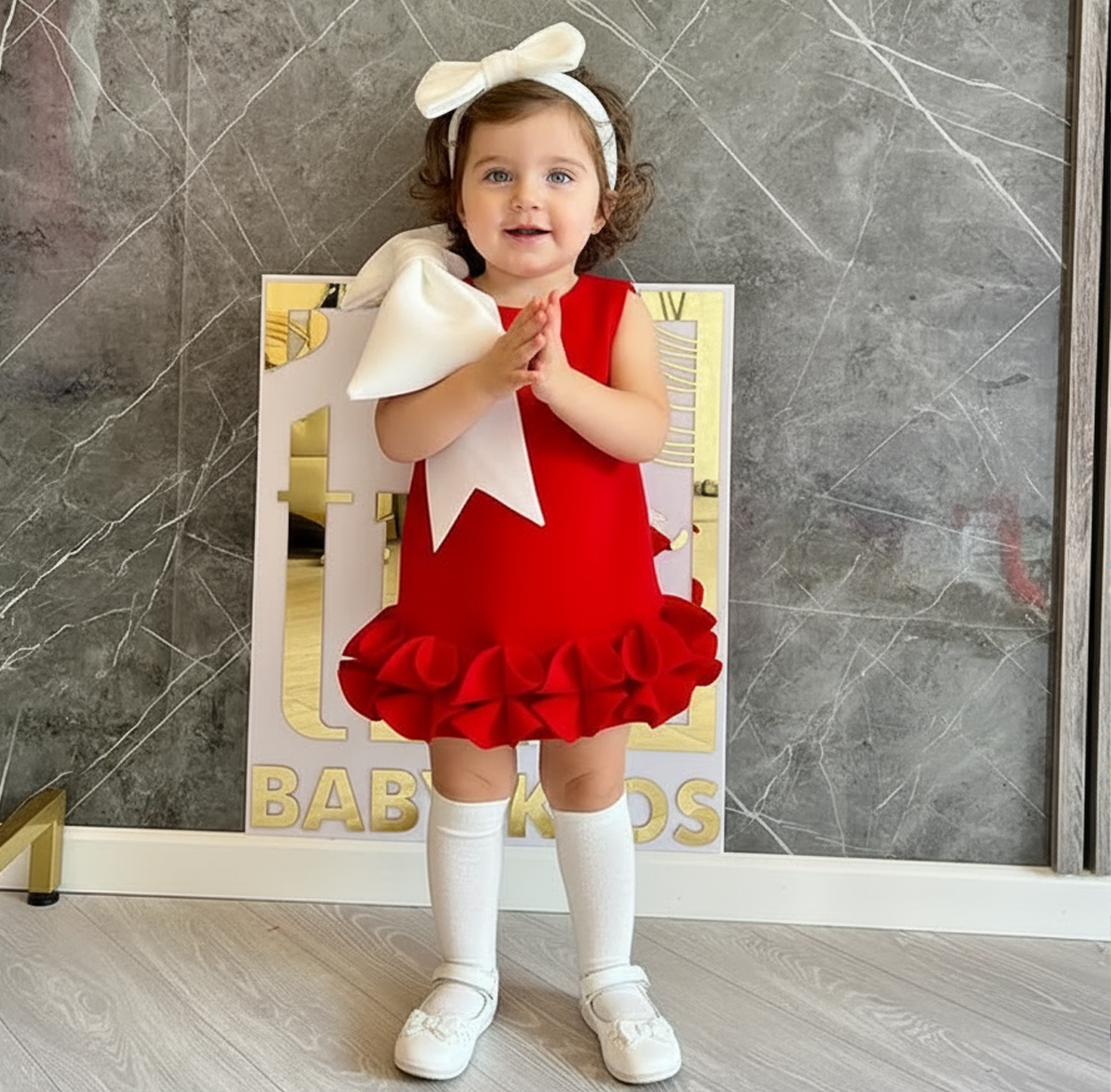 فساتين ميدي بدون أكمام مزينة بفيونكة من نسيج سكوبا - image 7