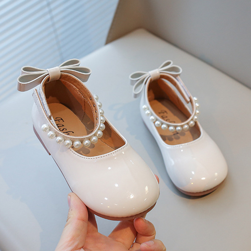 حذاء مسطح ذو مقدمة دائرية بطلاء معدني صلب - البيج - US2 (EUR33) - image 1