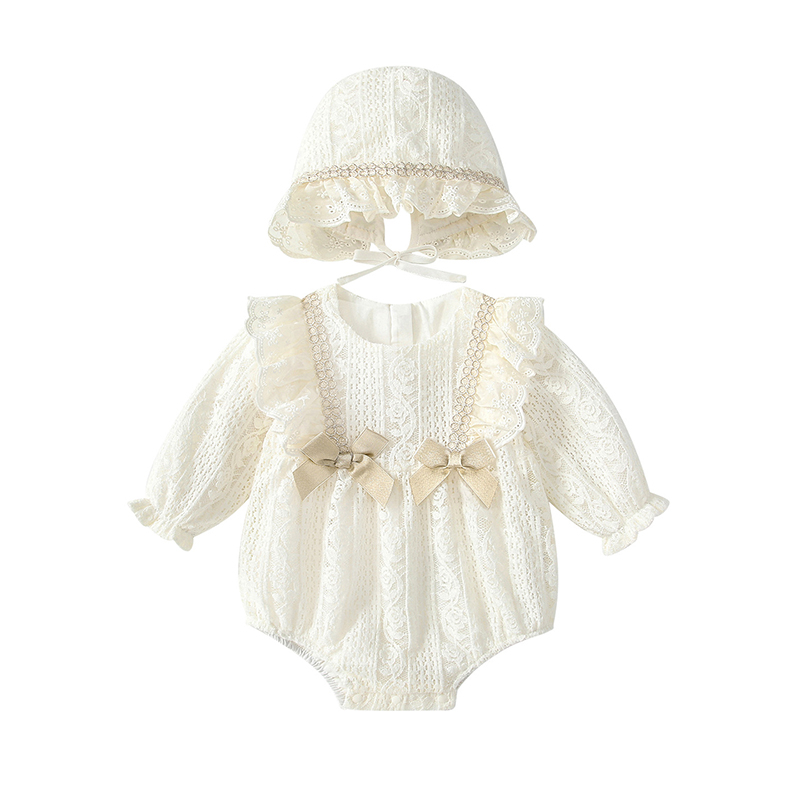 بدلة جسم عادية بأكمام طويلة مزينة بفيونكة وحواف دانتيل مطوية من النايلون - image 5