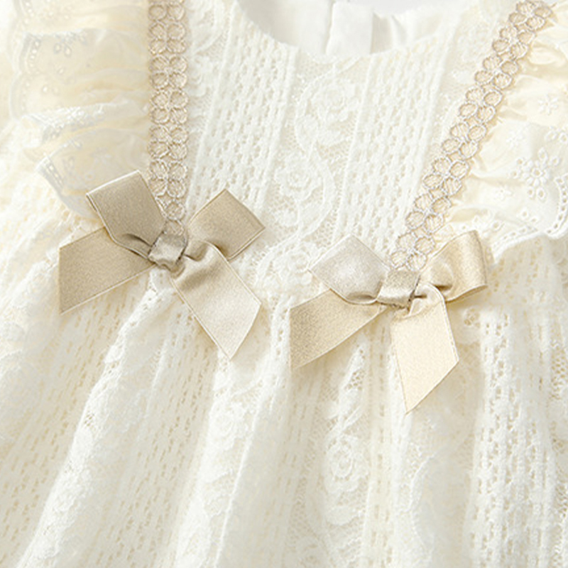 بدلة جسم عادية بأكمام طويلة مزينة بفيونكة وحواف دانتيل مطوية من النايلون - image 9