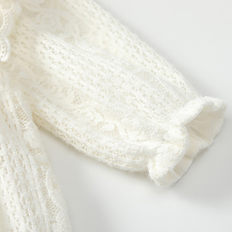 بدلة جسم عادية بأكمام طويلة مزينة بفيونكة وحواف دانتيل مطوية من النايلون - image 11