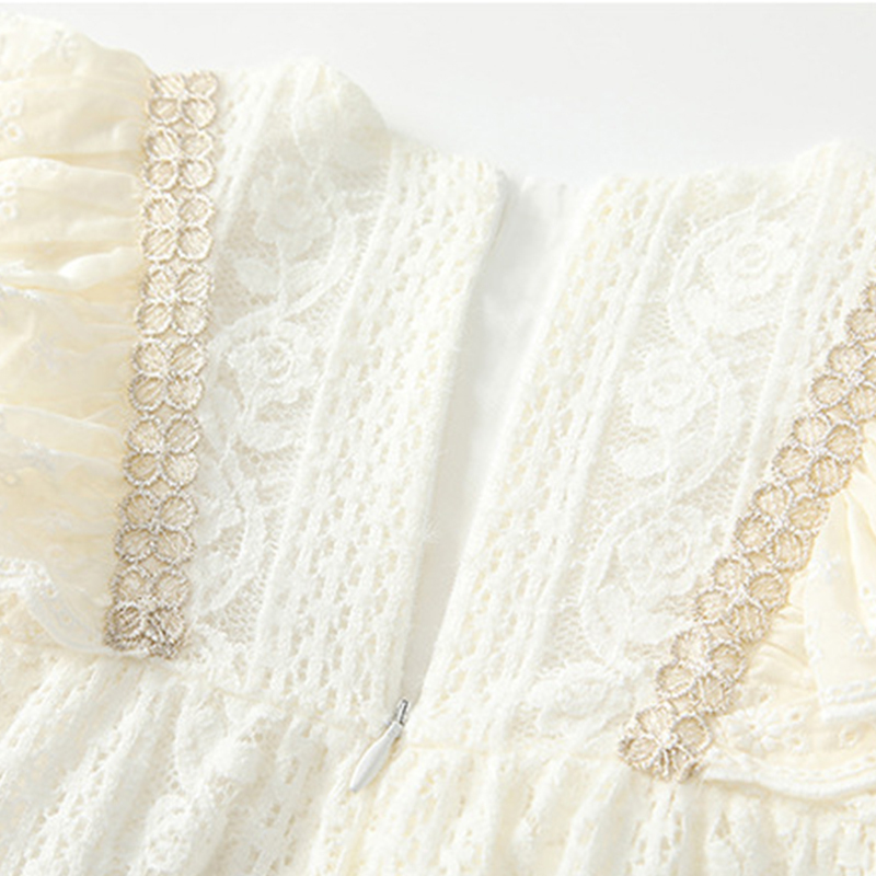 بدلة جسم عادية بأكمام طويلة مزينة بفيونكة وحواف دانتيل مطوية من النايلون - image 13