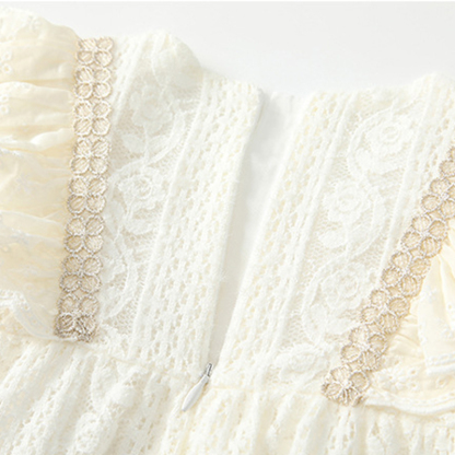 بدلة جسم عادية بأكمام طويلة مزينة بفيونكة وحواف دانتيل مطوية من النايلون - image 13