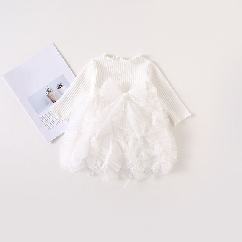 فساتين عادية بأكمام طويلة مزينة بثنيات شبكية - أبيض - 110 سم - image 7