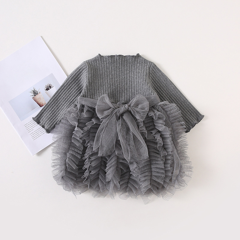 فساتين عادية بأكمام طويلة مزينة بثنيات شبكية - رمادي - 110 سم - image 30