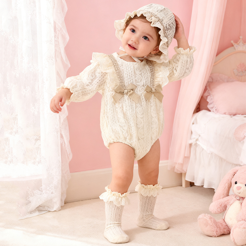 بدلة جسم عادية بأكمام طويلة مزينة بفيونكة وحواف دانتيل مطوية من النايلون - image 2