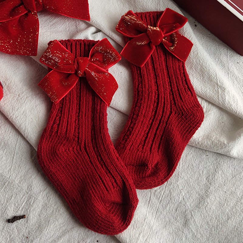 جوارب متينة مع فيونكة - أحمر - جوارب قصيرة مزينة بفيونكة ذهبية لامعة - 13-15 سنة - image 2