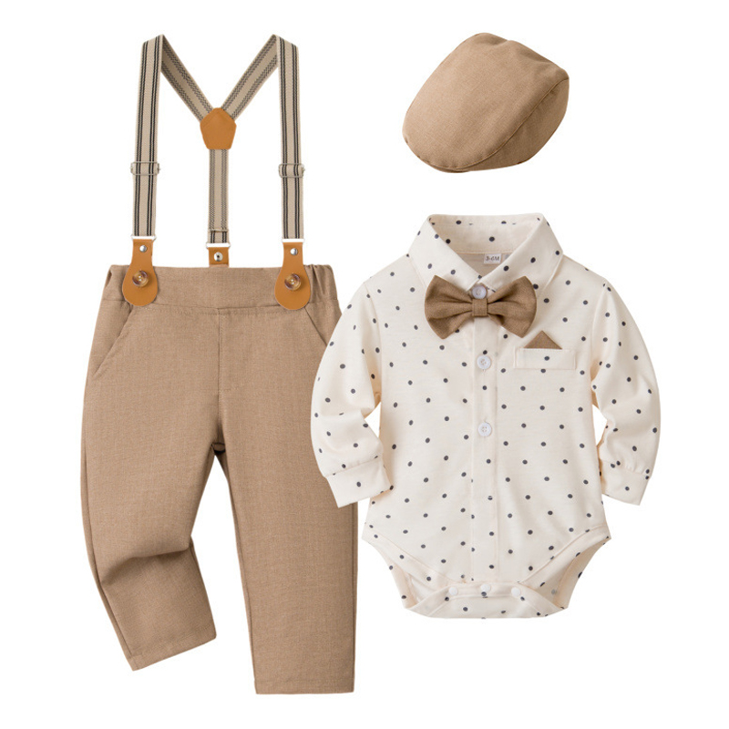 بدلة رسمية عادية بأكمام طويلة من القطن مزينة بفيونكة - بدلة رسمية من ثلاث قطع - 18-24 شهرًا - image 1