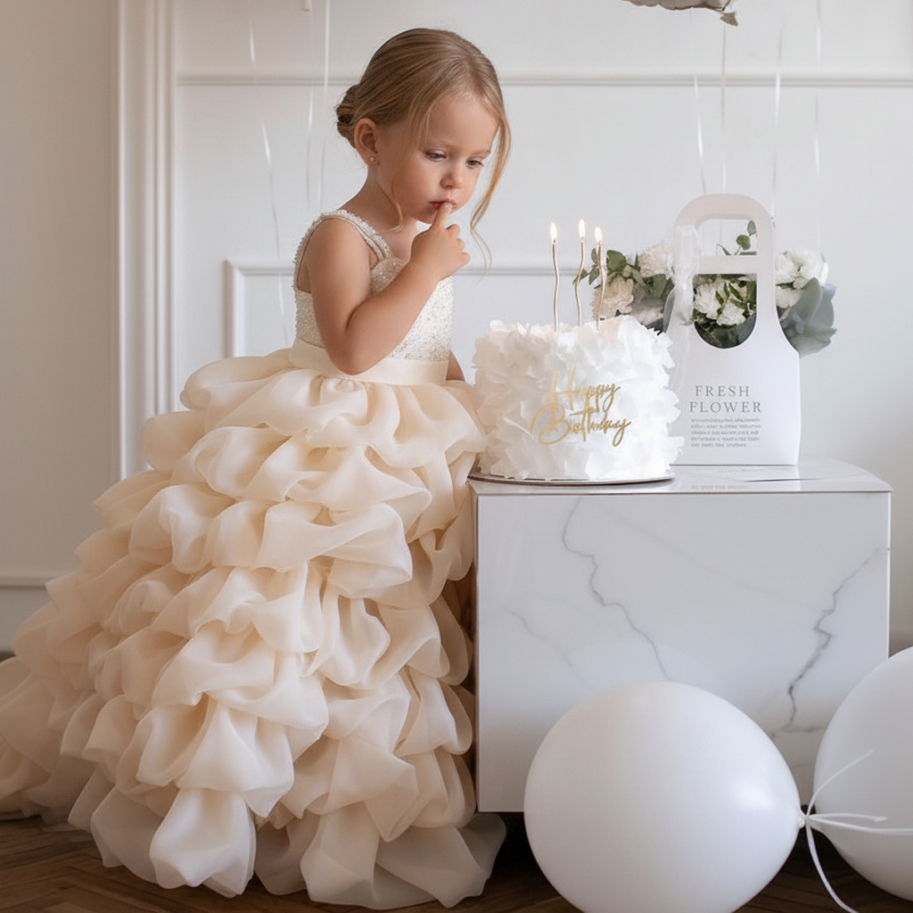 فساتين ماكسي بدون أكمام بفتحة جانبية من قماش شبكي - مشمش (يشحن خلال 24 ساعة) - 6 سنوات - image 1