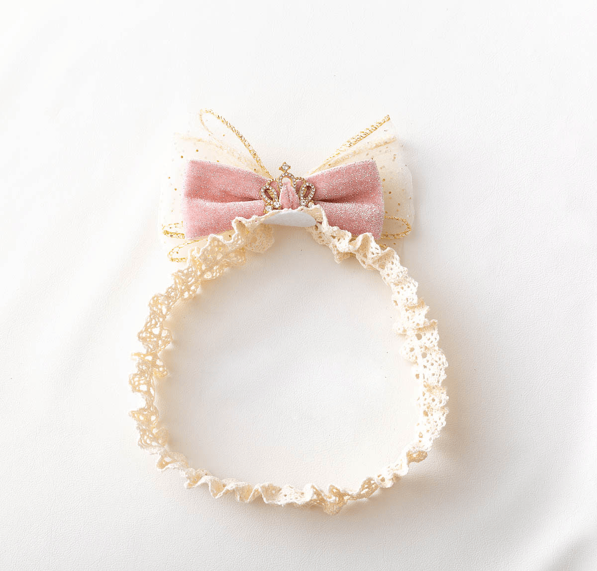 طوق شعر منقط بفيونكة - لون القرنفل - 0-3 سنوات - image 1