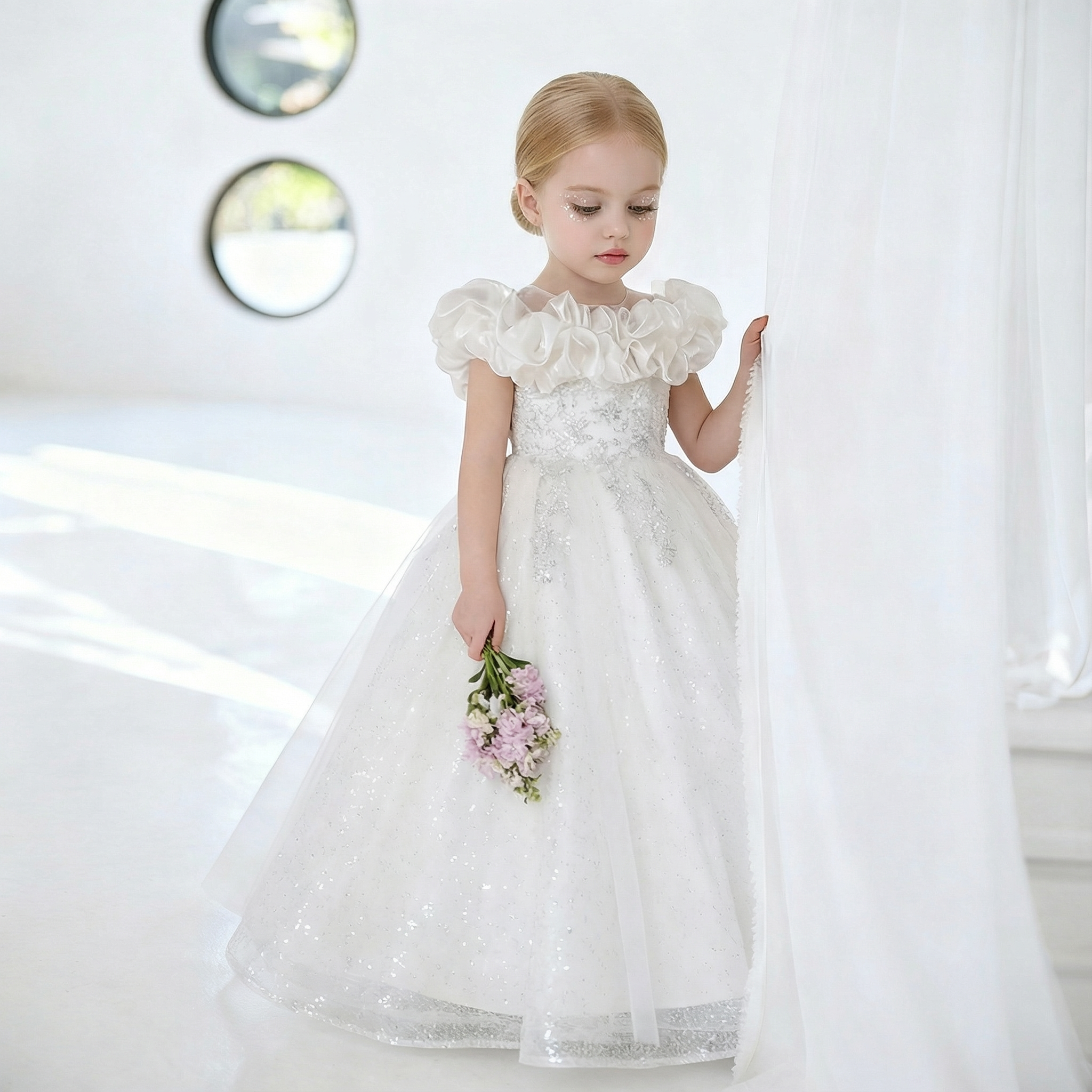 فساتين ماكسي بدون أكمام منفوشة من قماش شبكي - أبيض - 12-13 سنة - image 1