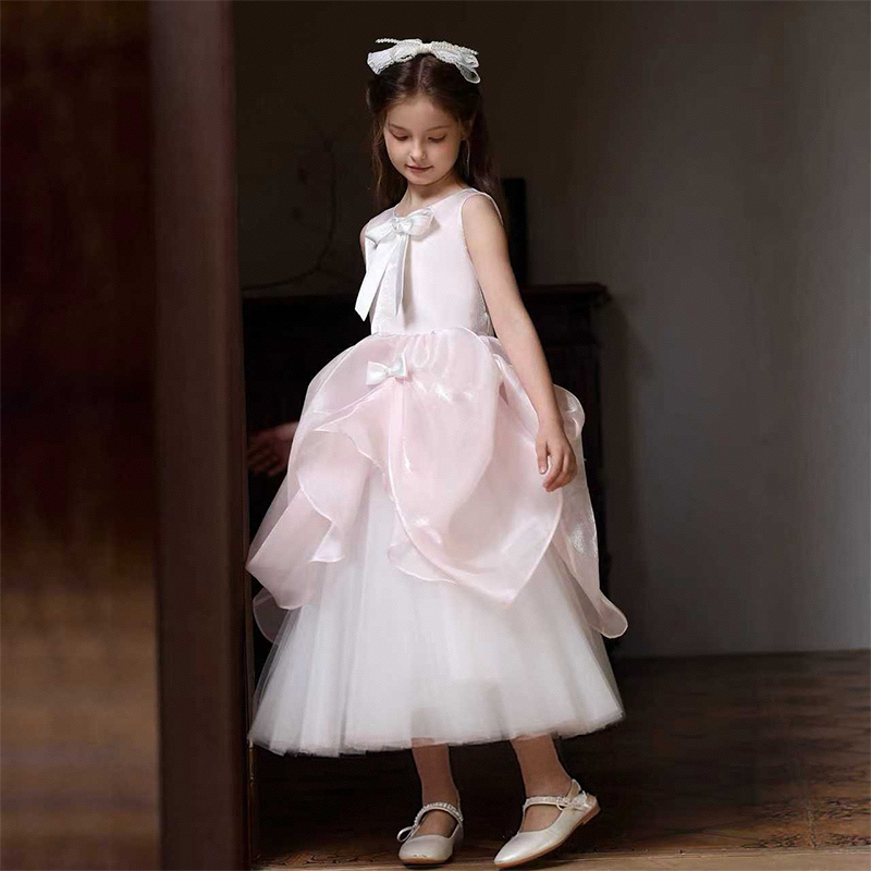 فساتين ماكسي بدون أكمام مزينة بفيونكة شبكية مطوية - لون القرنفل - 13-15 سنة - image 1