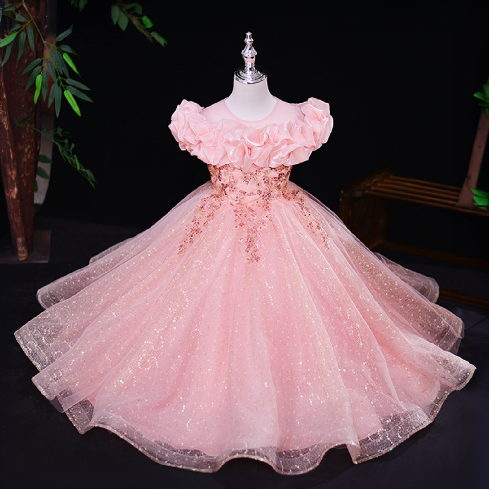 فساتين ماكسي بدون أكمام منفوشة من قماش شبكي - وردي فاتح - 12-13 سنة - image 12