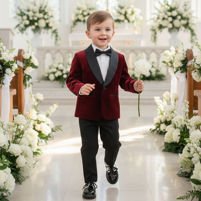 بدلة رسمية من أربع قطع، بأكمام طويلة، مزينة بخياطة أزرار مخملية وجيوب، وخياطة عادية. - image 2