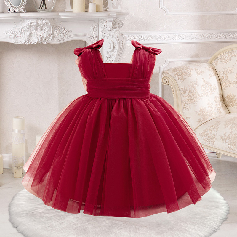 فساتين ميدي بدون أكمام مزينة بفيونكة شبكية - أحمر - 2-3 سنوات - image 15