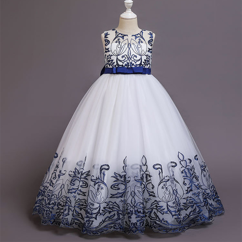 فساتين ماكسي بدون أكمام مزينة بتطريز شبكي - الأزرق الداكن - 12-13 سنة - image 13