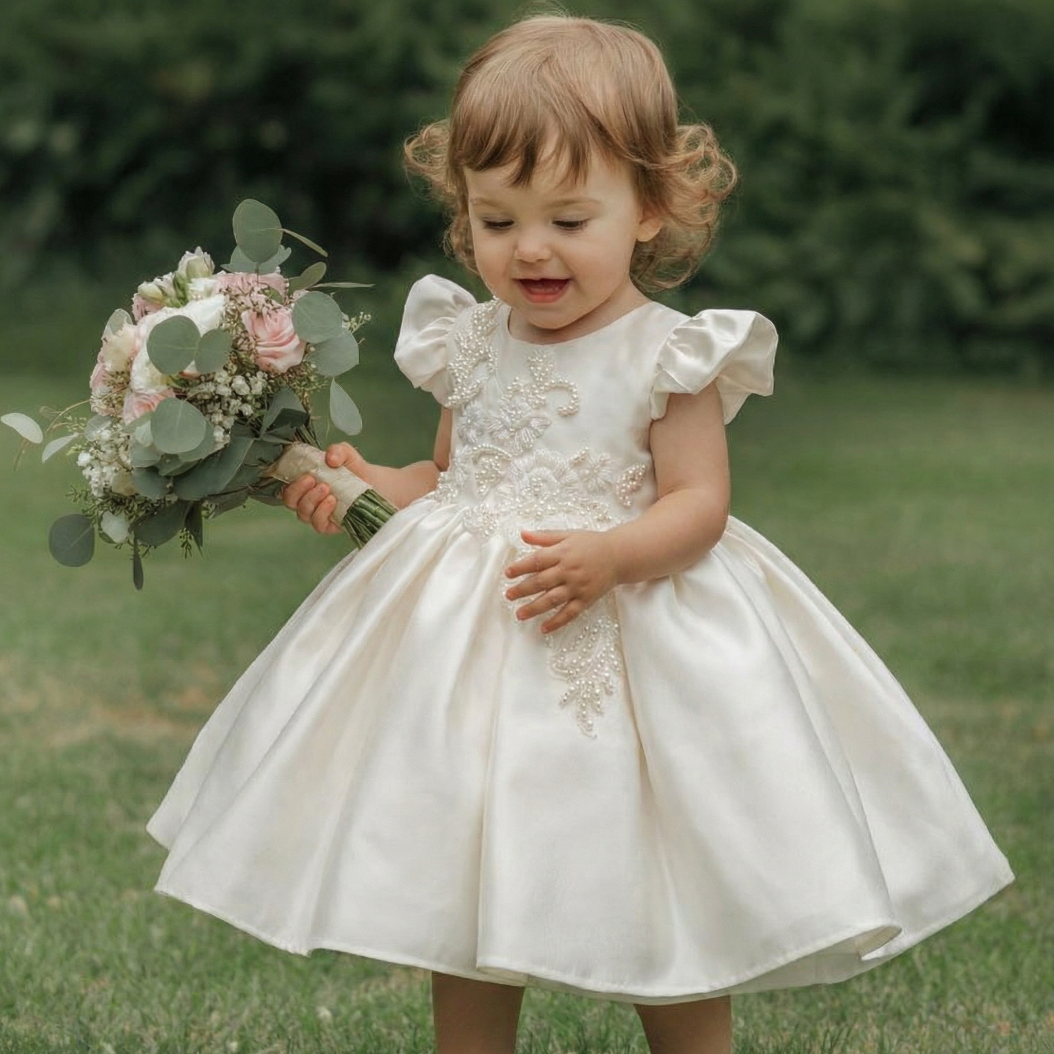 فساتين ميدي قصيرة الأكمام مزينة بالساتان - image 1