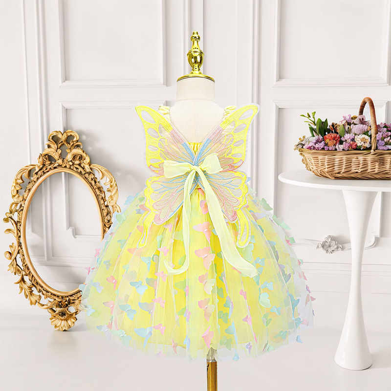 فساتين ميدي بدون أكمام بتصميم شبكي - أصفر - 7 سنوات - image 4