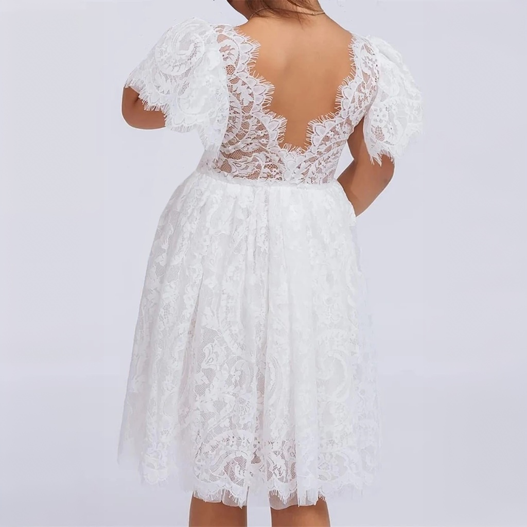 فساتين ماكسي قصيرة الأكمام بدون ظهر من الدانتيل بتصميم عيد الفصح - image 2