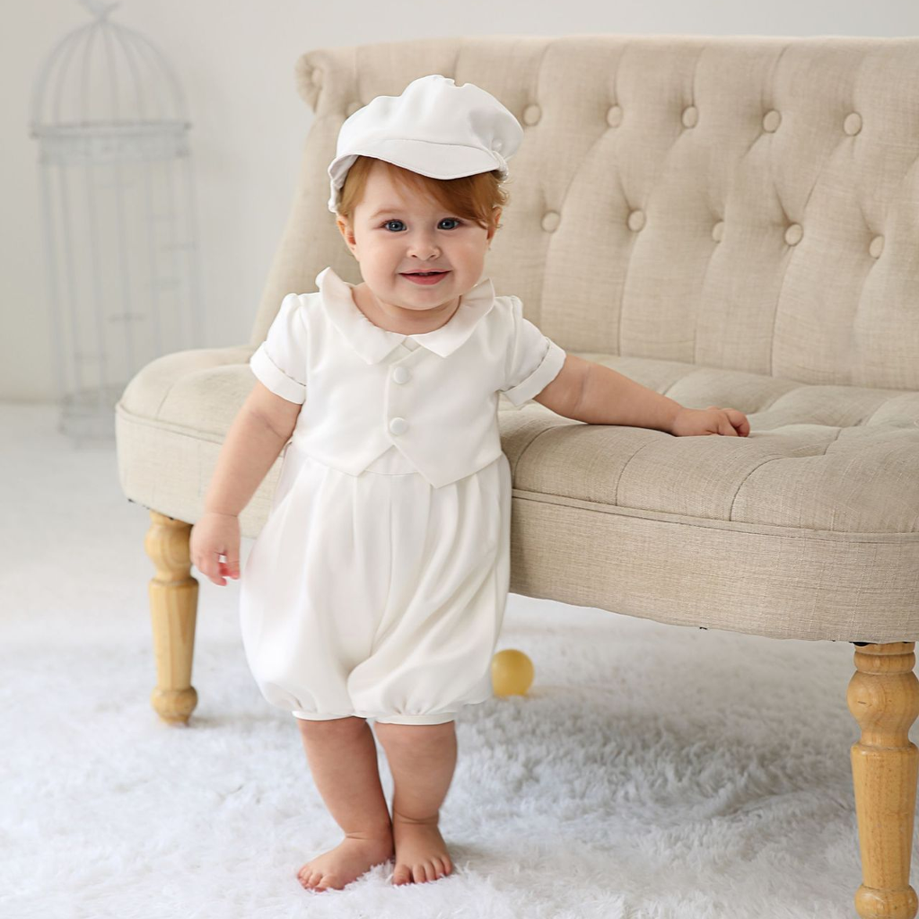 بنطال قصير الأكمام من الساتان بتصميم عيد الفصح مع قبعة - أبيض - 18-24 شهر - image 1