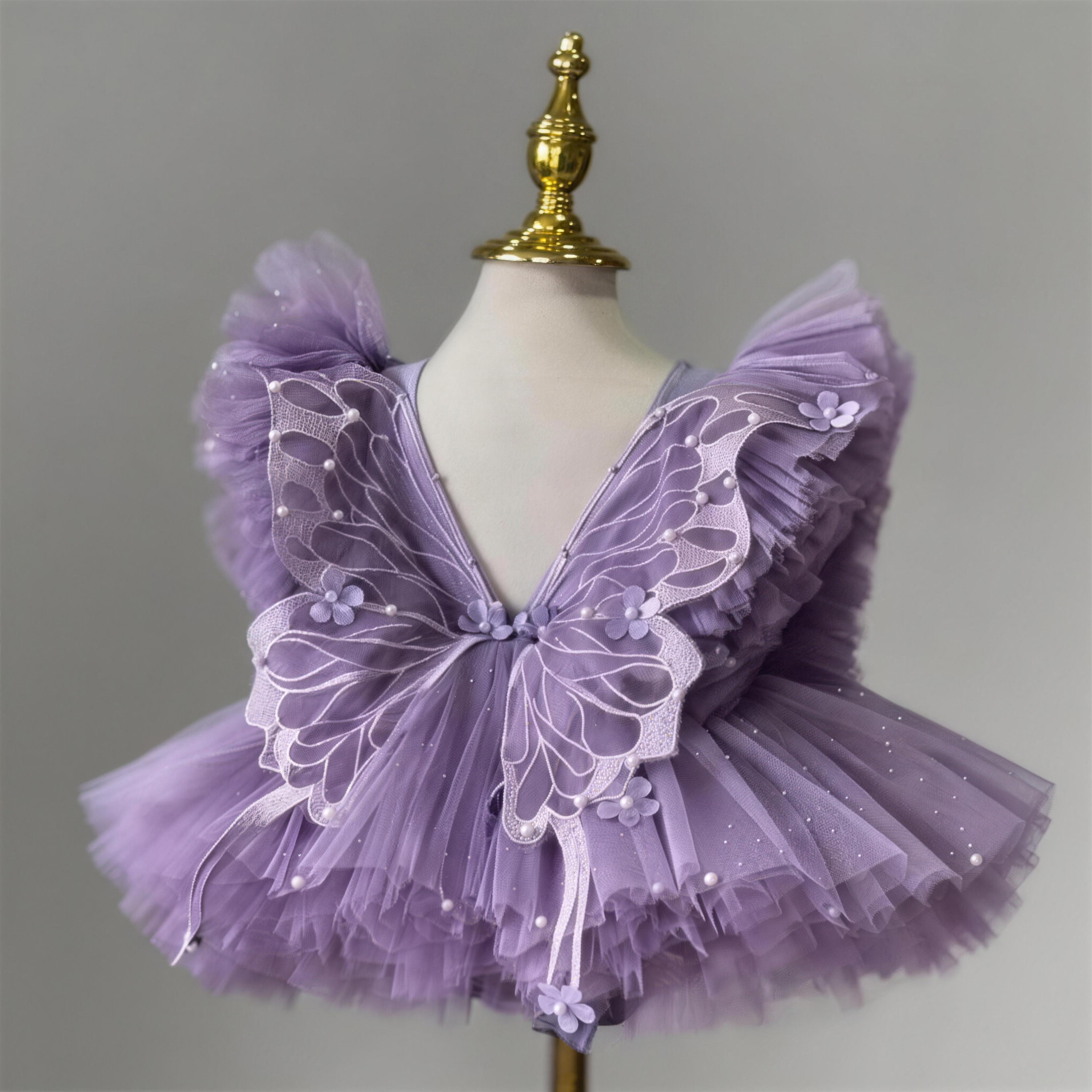 فساتين قصيرة بدون أكمام من قماش شبكي مزين باللؤلؤ والزهور - أرجواني - 5 سنوات - image 1