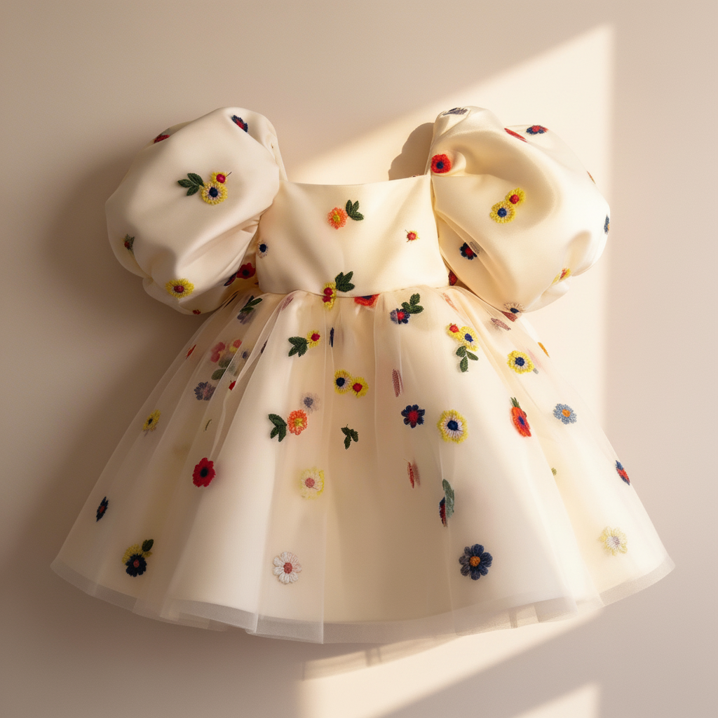 فساتين ميدي قصيرة الأكمام من الساتان المطرزة بالزهور - image 3