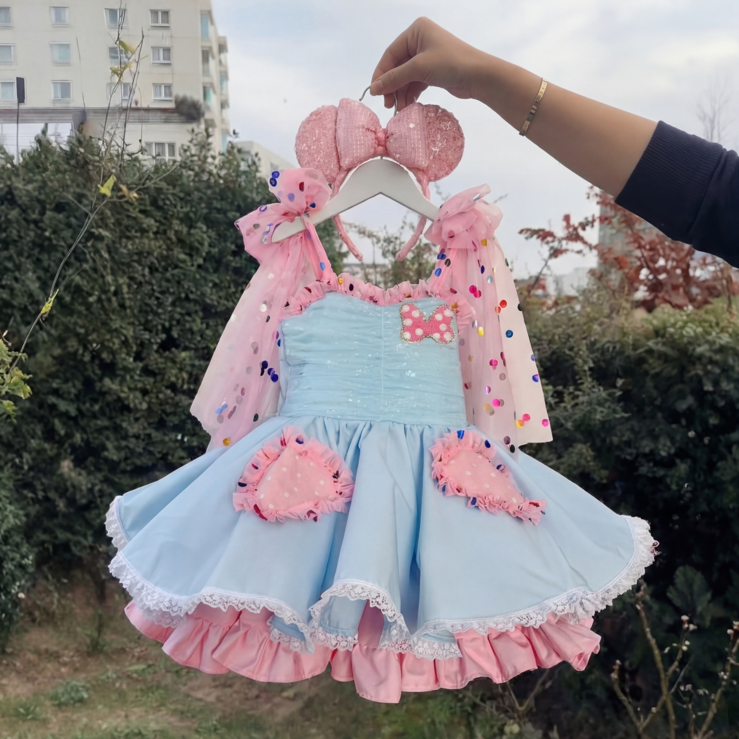 فساتين ميدي بدون أكمام من القطن 100% ذات طبقات متداخلة ومفصولة - أزرق سماوي - 4 سنوات - image 1