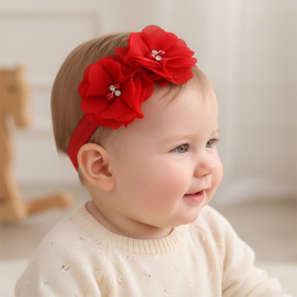 طوق شعر سادة مزين بتطريزات زهور - أحمر - 0-3 سنوات - image 4