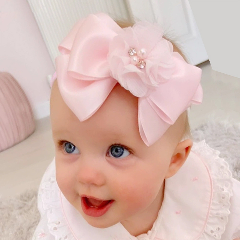 طوق شعر سادة مزين بتطريزات زهور - لون القرنفل - image 1