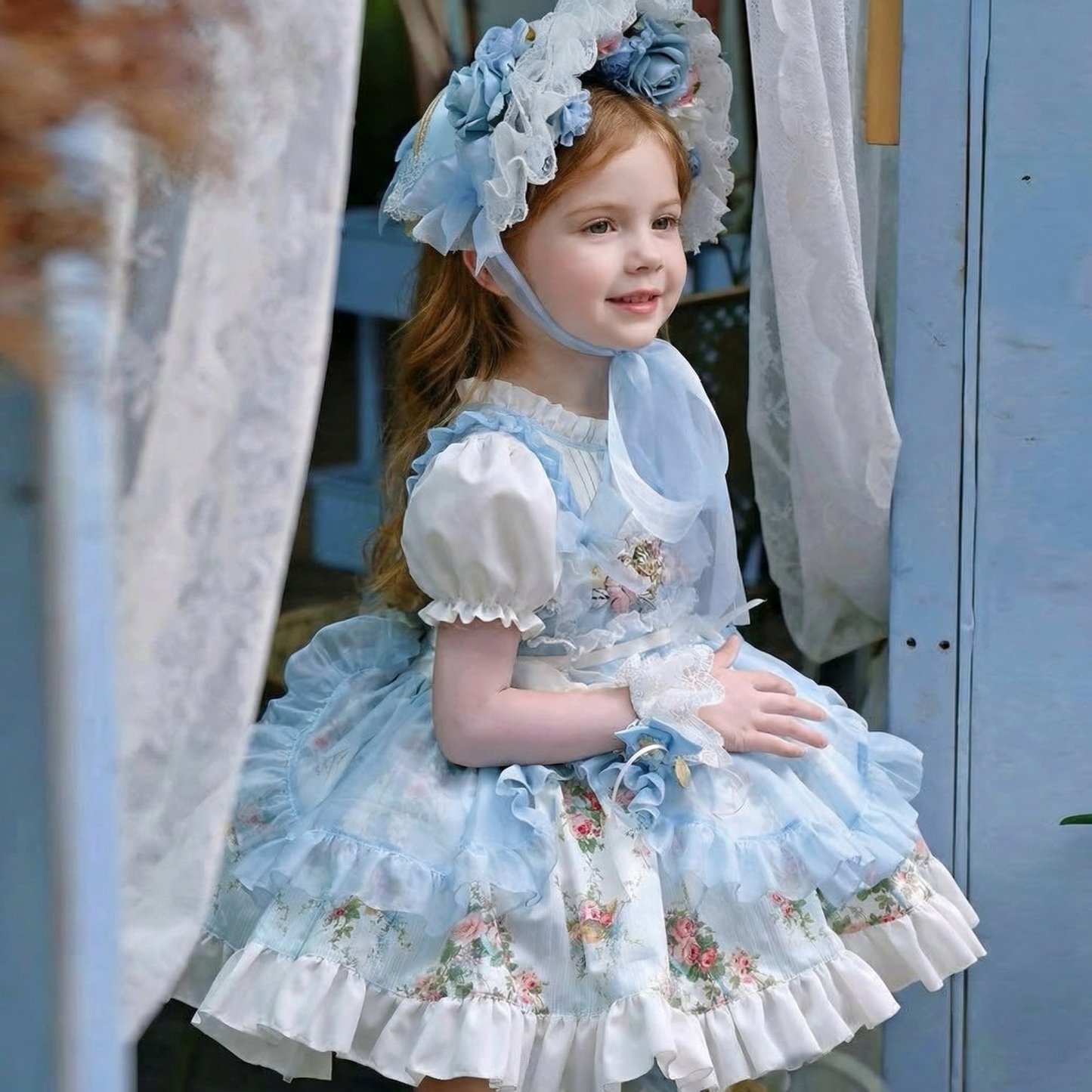 فساتين قصيرة الأكمام مطرزة بالزهور ومزينة بخياطة من البوليستر والقطن والدانتيل - image 4