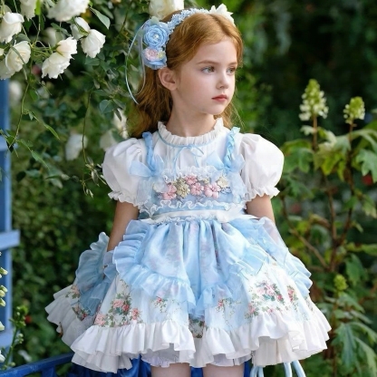 فساتين قصيرة الأكمام مطرزة بالزهور ومزينة بخياطة من البوليستر والقطن والدانتيل - image 2